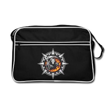 Flaming Reaper on Spiked Crest - Retro Bag - black/white - Front