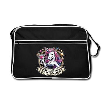 Bartender Barmaid Unicorn Funny Gift - Retro Bag - black/white - Front