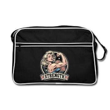 Stärke starke Frau spannt Arm an Blondine Geschenk - Retro Tasche - Schwarz/Weiß - Vorne
