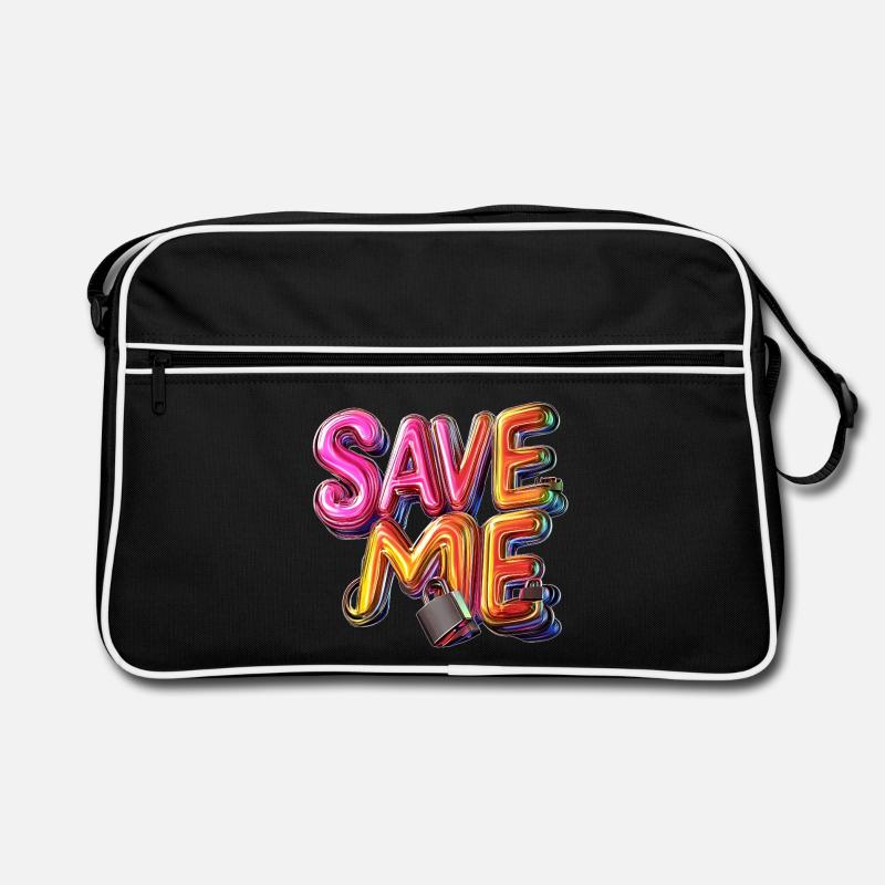 Stylischer 3D Schriftzug "SAVE ME" mit Schlössern Retro Tasche