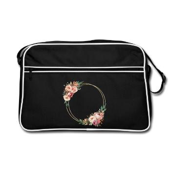 Rustic flower wreath, customizable - Retro Bag - black/white - Front