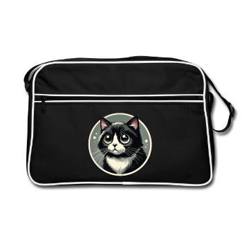 Schwarzweiße Katze im Comicstyle - Retro Tasche - Schwarz/Weiß - Vorne