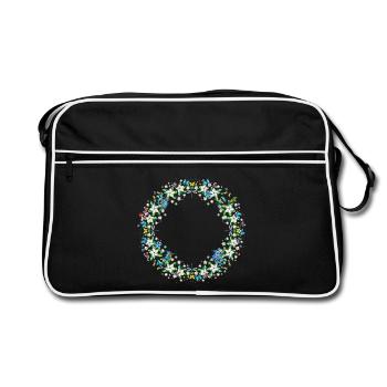 Spring Wreath – Colorful Flower and Animal Composition - Retro Bag - black/white - Front