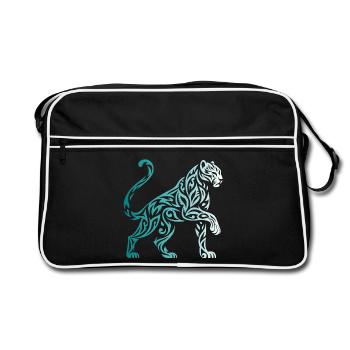 Tribal Panther Gradient Blue White - Retro Bag - black/white - Front