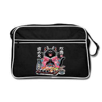 Sushi Cat Kimono Maki Nigiri Cadeau - Sac Retro - noir/blanc - Devant
