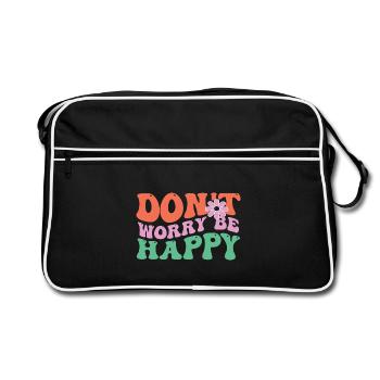 Don't worry – Happy - Retro Bag - black/white - Front