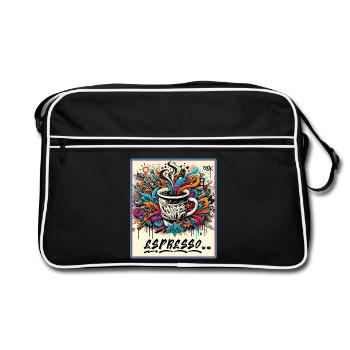 Espresso Graffiti Kaffee Design - Retro Tasche - Schwarz/Weiß - Vorne