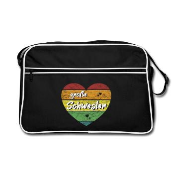 große Schwester Herz retro vintage - Retro Tasche - Schwarz/Weiß - Vorne