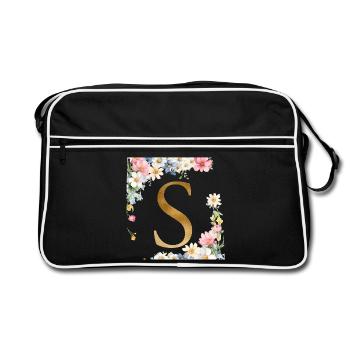 S Monogram, Floral, Personalizable - Retro Bag - black/white - Front
