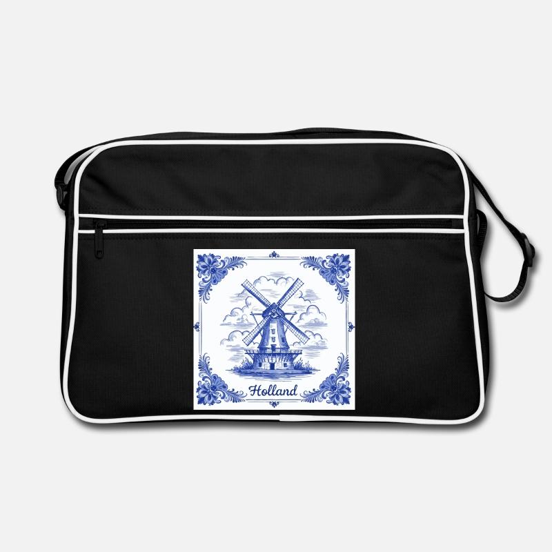 Tuile de moulin à vent bleu de Delft Sac Retro