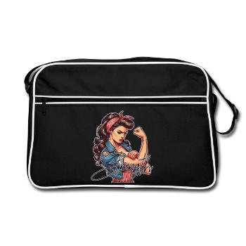 Stärke starke Frau Rockabilly Geschenk - Retro Tasche - Schwarz/Weiß - Vorne