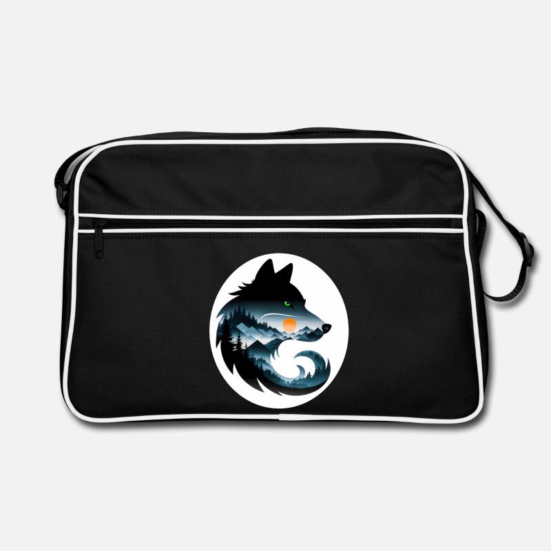 Wolf Landschaft - Retro Tasche - Schwarz/Weiß
