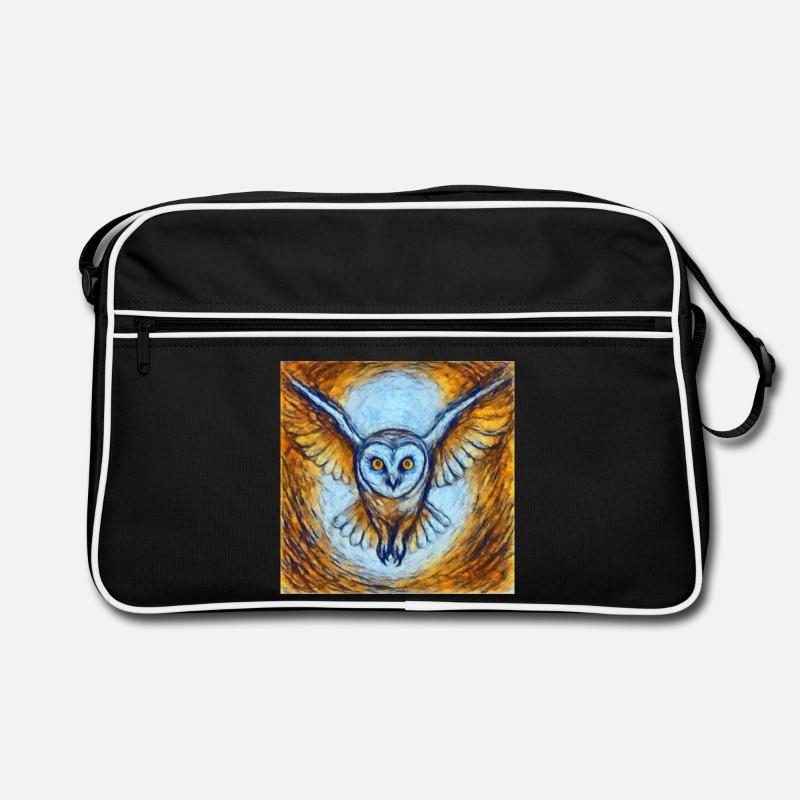 Leuchtende Eule im Flug - Retro Tasche - Schwarz/Weiß