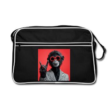 Singe en lunettes de soleil rouges faisant un geste de rock - Sac Retro - noir/blanc - Devant