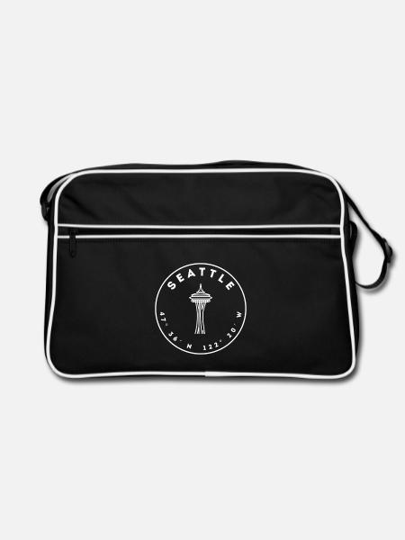 Seattle mit Space Needle und Koordinaten - Retro Tasche - Schwarz/Weiß - Vorne