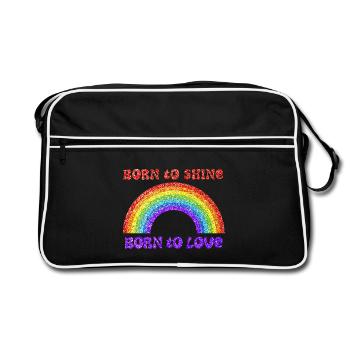 Regenbogen, geboren zu lieben, Stolz, LGBTQ+ - Retro Tasche - Schwarz/Weiß - Vorne