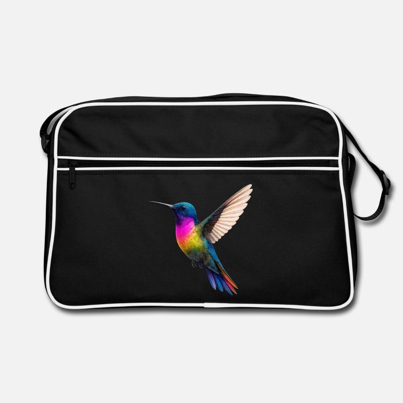 Lebendiges Regenbogen-Kolibri-Design - Retro Tasche - Schwarz/Weiß