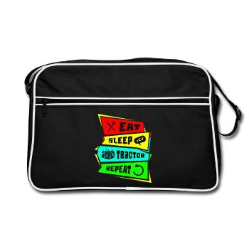 Manger dormir tracteur répéter - Sac Retro - noir/blanc - Devant