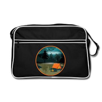 Camping de nuit dans la forêt avec feu de camp et tente - Sac Retro - noir/blanc - Devant