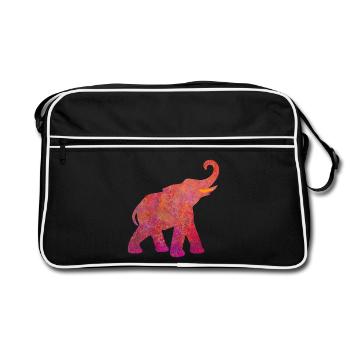 Yoga Elefant Holi pink Energie Tierliebe Namaste - Retro Tasche - Schwarz/Weiß - Vorne