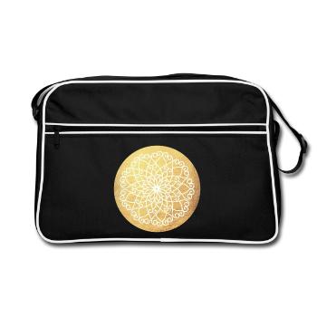 Yoga Ornament Gold Sun Mandala Meditation India - Retro Bag - black/white - Front