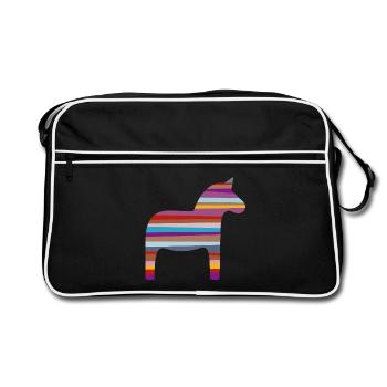 Dalapferd Streifen skandinavisch Schweden Kinder - Retro Tasche - Schwarz/Weiß - Vorne