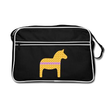 Dala Horse Knitting Pattern Horses Scandinavian Decoration - Retro Bag - black/white - Front