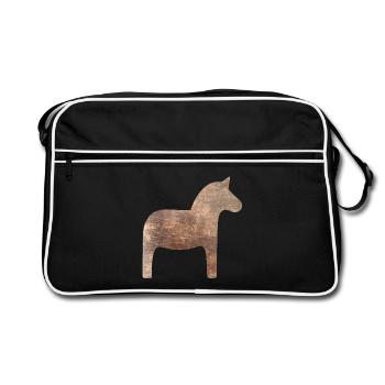 Dalapferd Holz Schweden traditionell skandinavisch - Retro Tasche - Schwarz/Weiß - Vorne