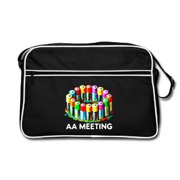 AA Meeting Batteries Sobriety Humor T-Shirt - Retro Bag - black/white - Front