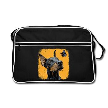 Drôle de doberman et de papillon sur orange - Sac Retro - noir/blanc - Devant