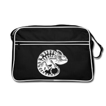 Jungle Reptile Chamäleon Tattoo - Retro Tasche - Schwarz/Weiß - Vorne