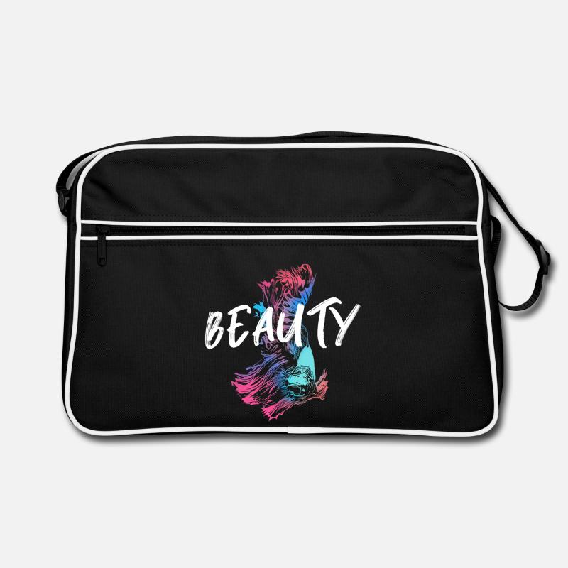Bunte Kampffisch-Illustration mit Mot Beauté - Retro Tasche - Schwarz/Weiß