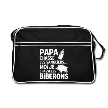 Body bébé drôle – Papa chasse, moi aussi ! - Sac Retro - noir/blanc - Devant