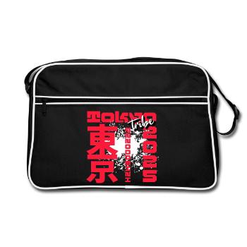 Rotes Kanji Graffiti - Retro Tasche - Schwarz/Weiß - Vorne