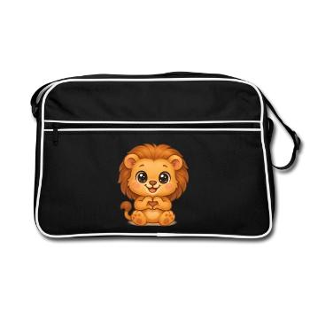 Süßer Löwe mit Herzhänden - Retro Tasche - Schwarz/Weiß - Vorne
