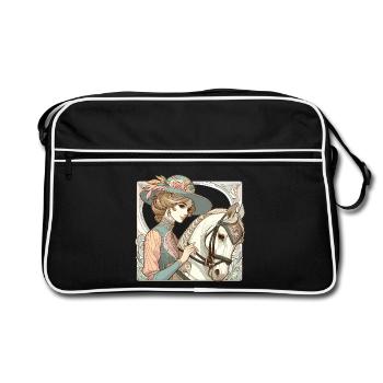 Dressurreiten Pferd edel Art Nouveau Geschenk - Retro Tasche - Schwarz/Weiß - Vorne