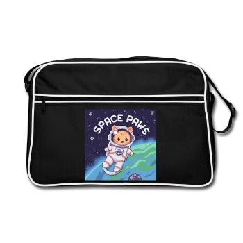 Space Paws – Pixel Cat Astronaut  - Retro Tasche - Schwarz/Weiß - Vorne