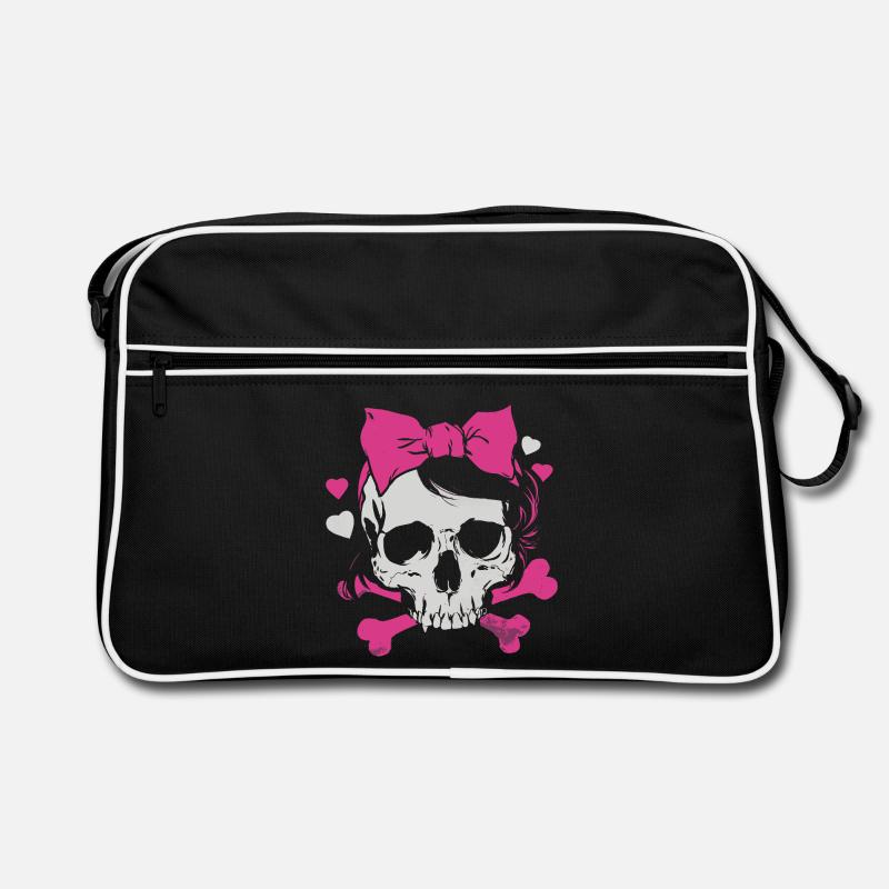 Pink Skull with Braids and Bows Retro Bag