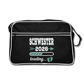 Schwester 2026 Loading Werdende Geschwister - Retro Tasche - Schwarz/Weiß - Vorne