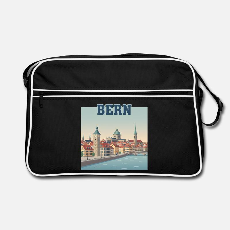 Bern Riverside Cityscape - Retro Bag - black/white