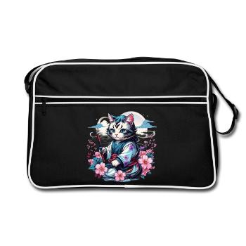 Japanese Kawaii Ninja Cat - Retro Bag - black/white - Front