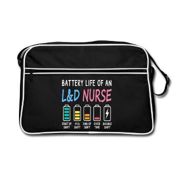 Battery level of a midwife, nurse, humor - Retro Bag - black/white - Front