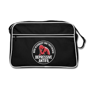 Depressive Antifa - Antifascist Merch - Retro Bag - black/white - Front