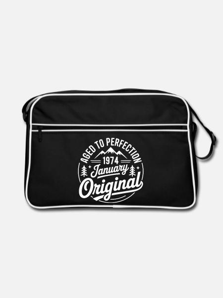 Januar 1974 – Vintage Outdoor Adventure Edition - Retro Tasche - Schwarz/Weiß - Vorne