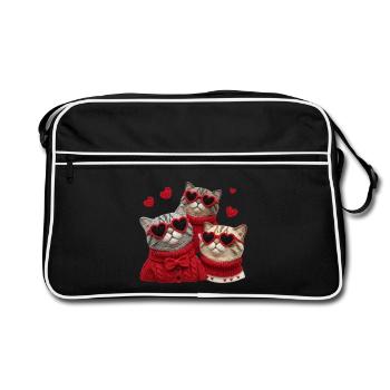 Valentine's cats with heart glasses and sweaters - Retro Bag - black/white - Front