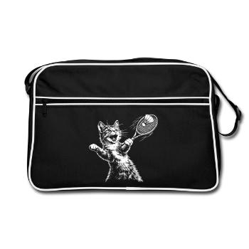 Funny Cat Badminton Shuttlecock - Retro Bag - black/white - Front