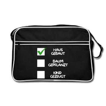 House built, ( tree planted, child fathered) white - Retro Bag - black/white - Front