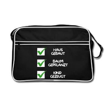 House built, tree planted, child conceived (white) - Retro Bag - black/white - Front