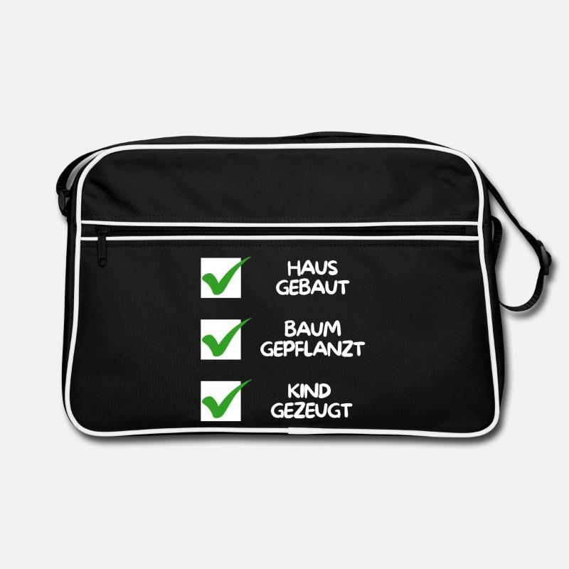 Maison construite, arbre planté, enfant conçu (blanc) - Sac Retro - noir/blanc