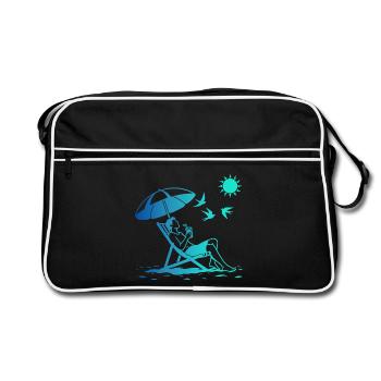 Relaxing in a deck chair on the beach - Retro Bag - black/white - Front